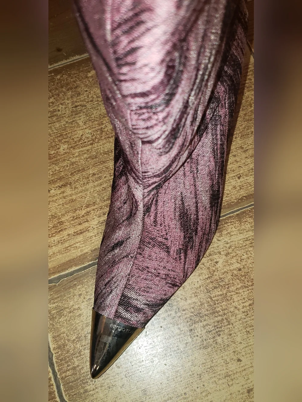 Sergio Rossi Purple Lilac Silver Pointy Toe Cap Thigh High Boots. 40
